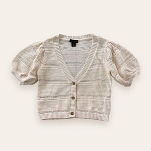 House of Harlow 1960 - Cropped Knit Puff-Sleeve Cardigan - Ivory